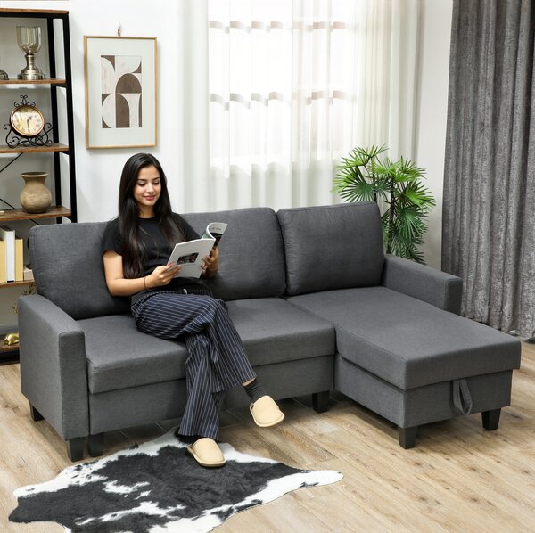 HOMCOM Three-Seater Storage Sofa Bed w/ Scratch Resistant Fabric, Charcoal Grey Aosom UK