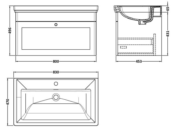 Classique Wall Mounted 1 Drawer Vanity Unit with Basin