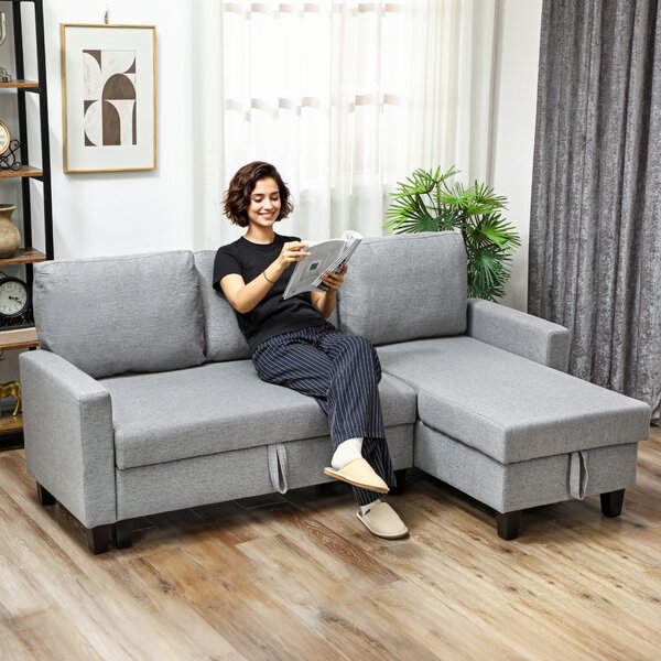 HOMCOM Three-Seater Storage Sofa Bed w/ Scratch Resistant Fabric, Grey Aosom UK