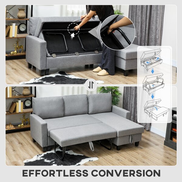 HOMCOM Three-Seater Storage Sofa Bed w/ Scratch Resistant Fabric, Grey Aosom UK