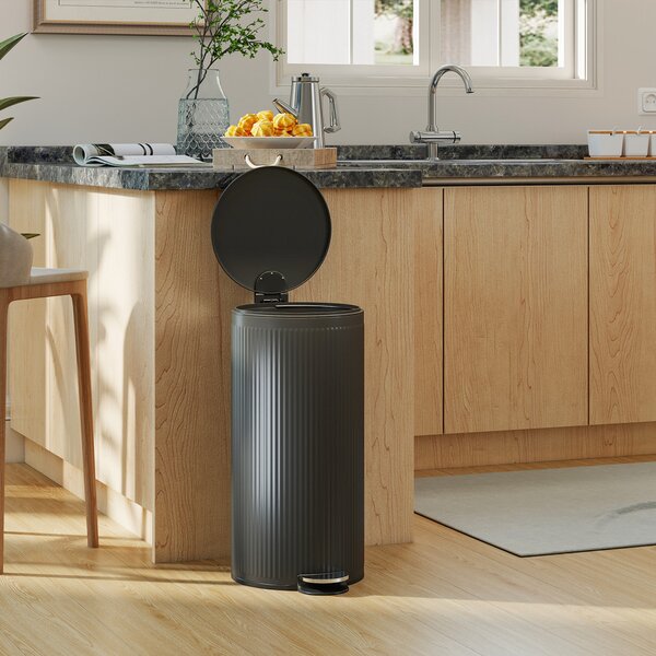 HOMCOM 30L Pedal Kitchen Bin with Soft Close & Stay Open Lid, Removable Inner Bucket for Kitchen, Office, or Home, Black Aosom UK