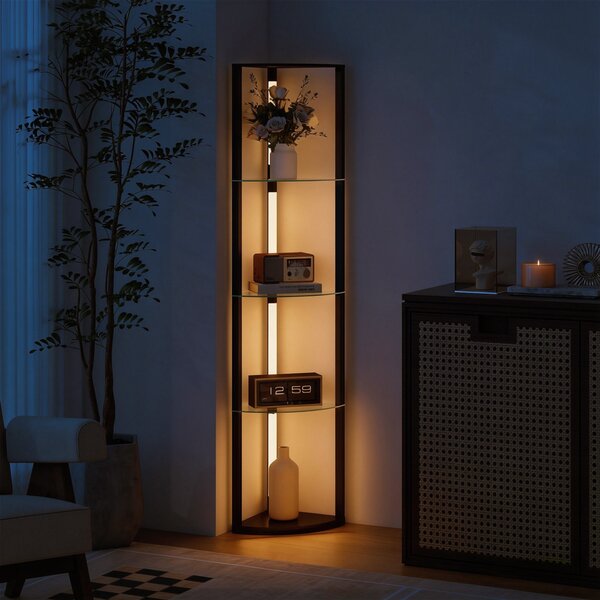 HOMCOM LED Floor Lamp with Shelves, Dimmable Standing Lamp with Foot Switch for Living Room, Bedroom, Black