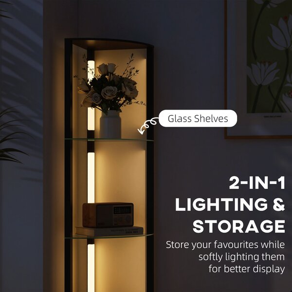 HOMCOM LED Floor Lamp with Shelves, Dimmable Standing Lamp with Foot Switch for Living Room, Bedroom, Black