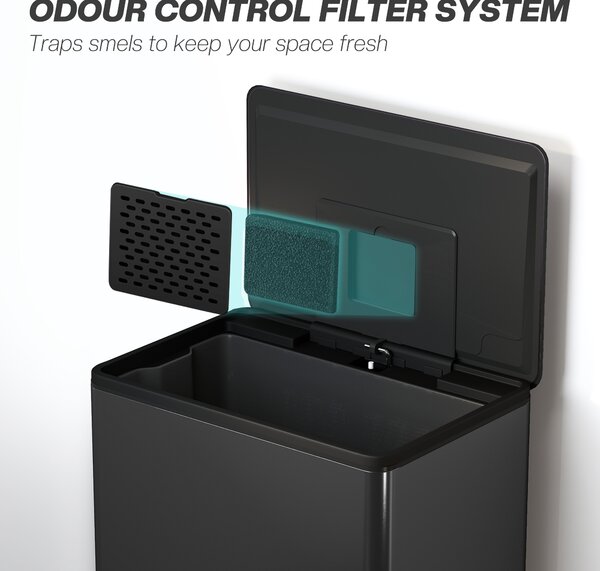 HOMCOM 45L Kitchen Bin, Pedal Bin with Soft-Close and Stay-Open Lid, Removable Inner Bucket, Odor Control for Kitchen, Office