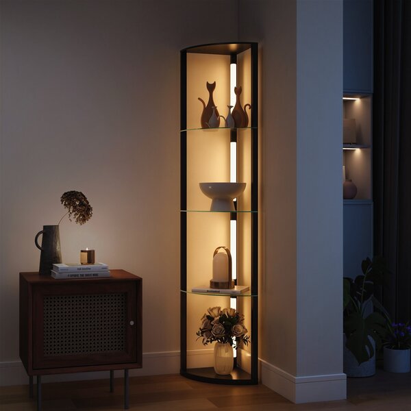 HOMCOM LED Floor Lamp with Shelves, Dimmable Standing Lamp with Foot Switch for Living Room, Bedroom, Black