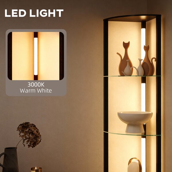 HOMCOM LED Floor Lamp with Shelves, Dimmable Standing Lamp with Foot Switch for Living Room, Bedroom, Black