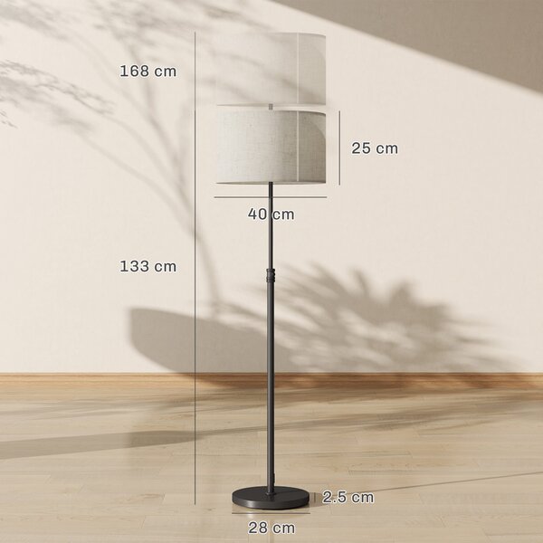 HOMCOM Floor Lamp with Remote, Height Adjustable Standing Lamp with Linen Shade, Dimmable with 3000K-6000K Adjustable Colour Temperatures, Foot Switch for Living Room Bedroom Office, Black