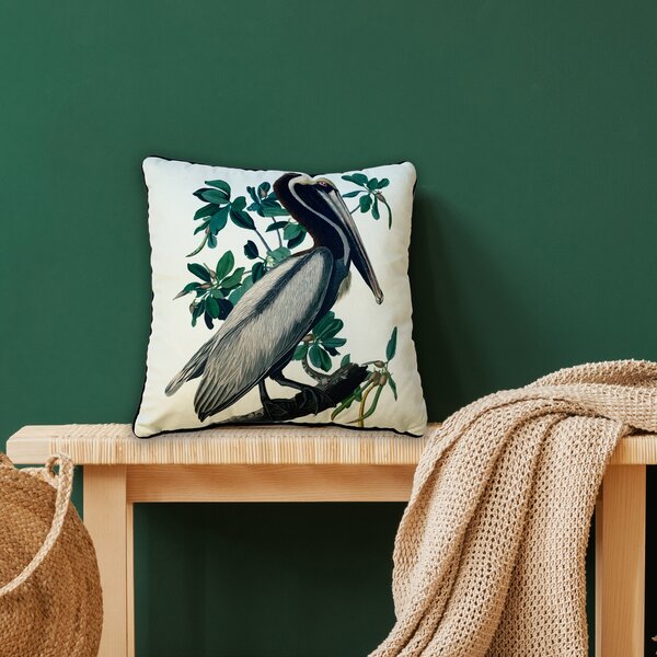 The Art Group John James Audubon Brown Pelican Velvet Square Cushion