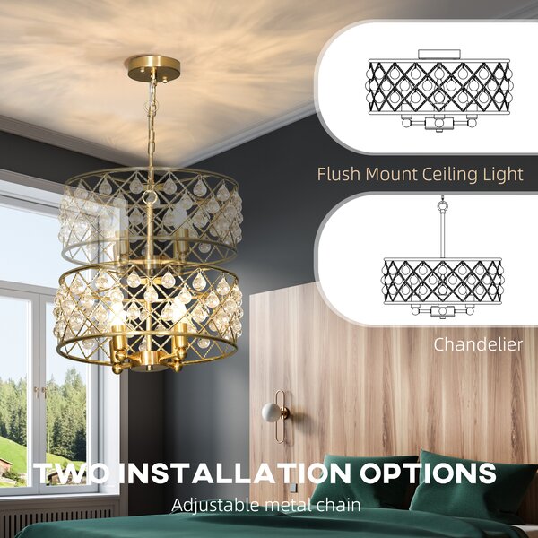 HOMCOM 51 Crystallite Four-Bulb Chandelier - Gold-Tone