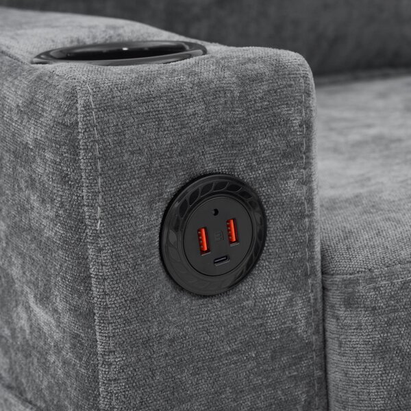 L-Shaped Corner Sofa with USB Charging Ports, Cup Holders, Ergonomic 3-Seater Sectional Couch for Apartment, 202L x 137W x 80H cm, Grey Aosom.UK