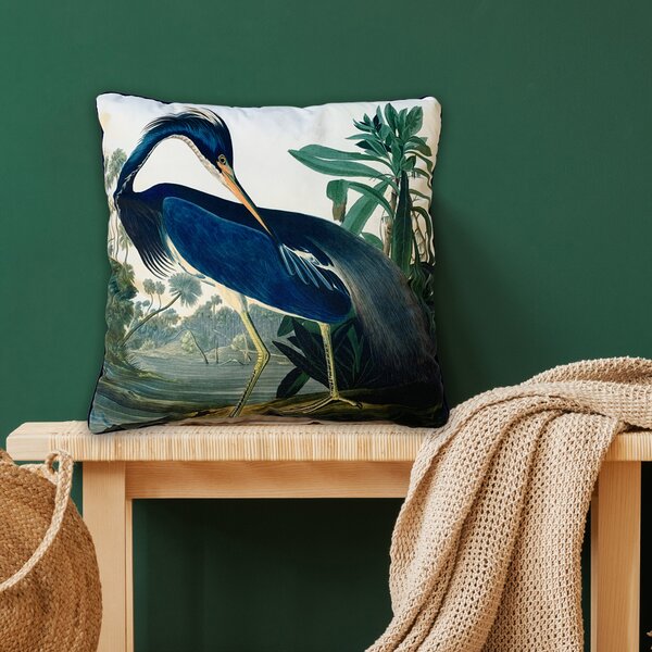 The Art Group John James Audubon Louisiana Heron Velvet Square Cushion