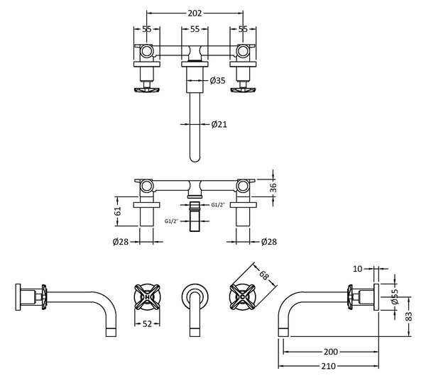 Aztec Wall Mounted Basin Mixer Tap