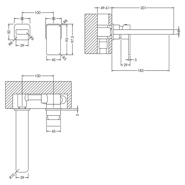 Windon Wall Mounted 2 Tap Hole Basin Mixer Tap