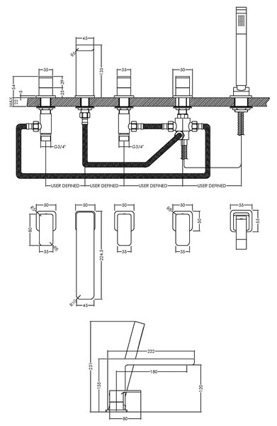 Windon Deck Mounted 5 Tap Hole Bath Shower Mixer Tap