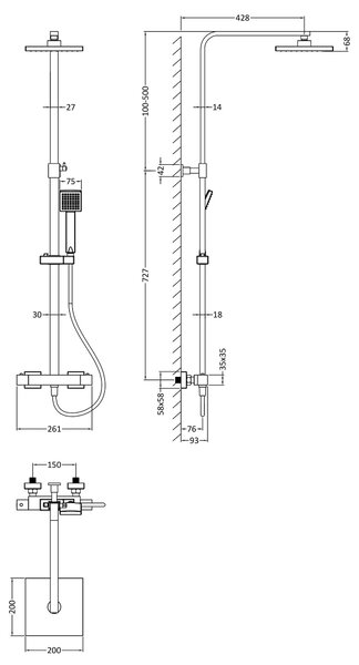 Square Thermostatic Bar Valve and Shower Kit