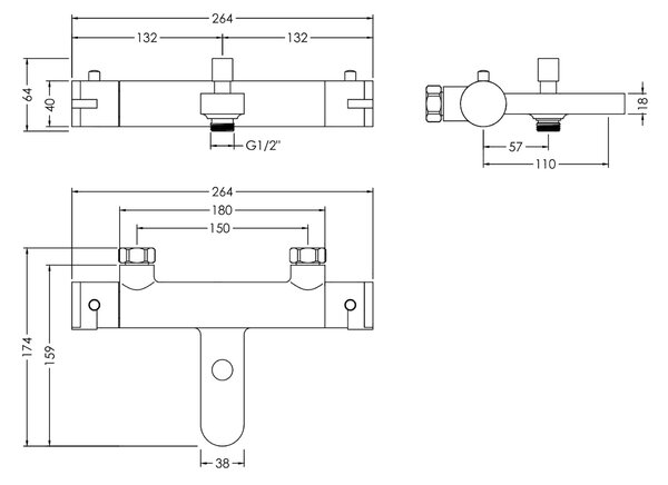 Arvan Wall Mounted Thermostatic Bath Shower Mixer Tap