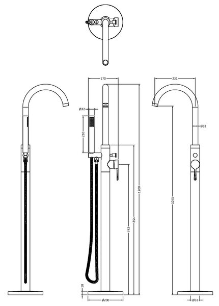 Aztec Tec Floor Standing Bath Shower Mixer Tap