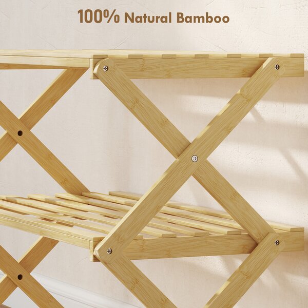 HOMCOM 3-Tier Bamboo Shoe Rack, No Assembly - Natural