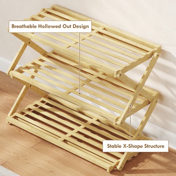 HOMCOM 3-Tier Bamboo Shoe Rack, No Assembly - Natural