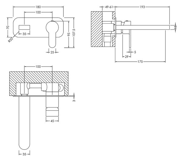 Arvan Wall Mounted 2 Tap Hole Basin Mixer Tap with Plate