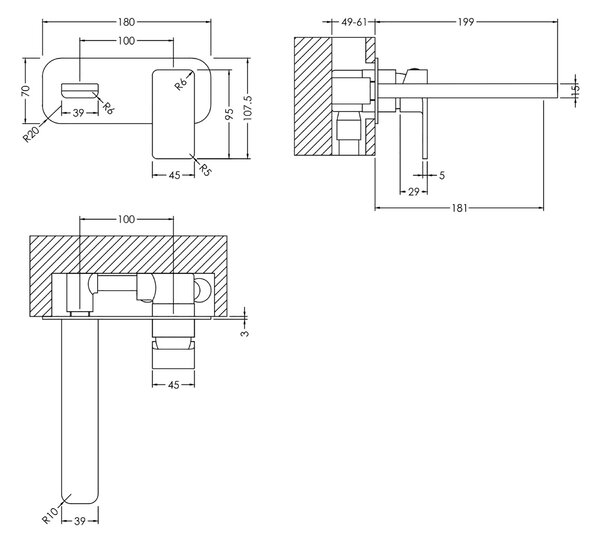 Windon Wall Mounted 2 Tap Hole Basin Mixer Tap with Plate