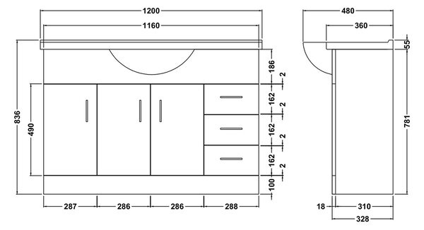 Mayford 3 Door 3 Drawer Vanity Unit with Round Basin