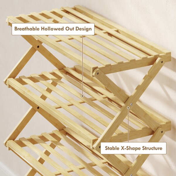 HOMCOM 4-Tier Bamboo Shoe Rack, No Assembly - Natural