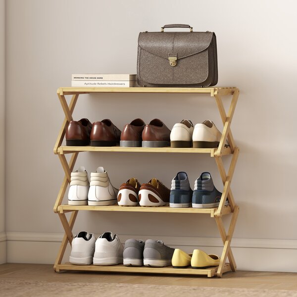 HOMCOM 4-Tier Bamboo Shoe Rack, No Assembly - Natural