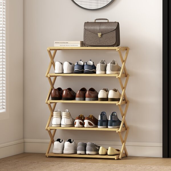 HOMCOM 5-Tier Bamboo Shoe Rack, No Assembly - Natural