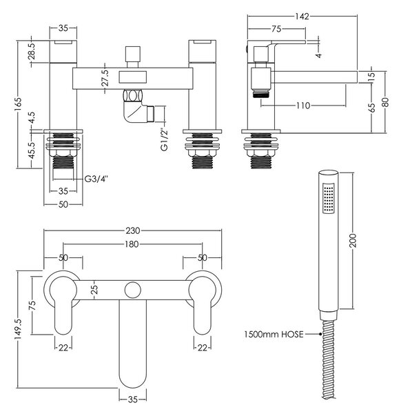 Arvan Deck Mounted Bath Shower Mixer Tap with Kit