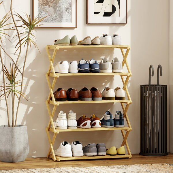 HOMCOM 5-Tier Bamboo Shoe Rack, No Assembly - Natural
