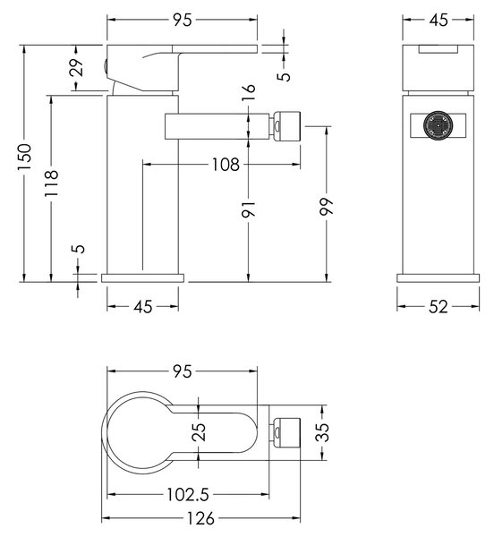 Arvan Mono Bidet Mixer Tap with Pop Up Waste