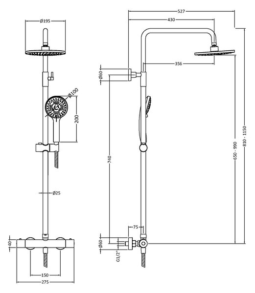 Round Thermostatic Bar Shower with Kit