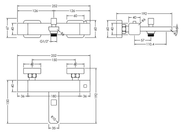 Windon Wall Mounted Thermostatic Bath Shower Mixer Tap