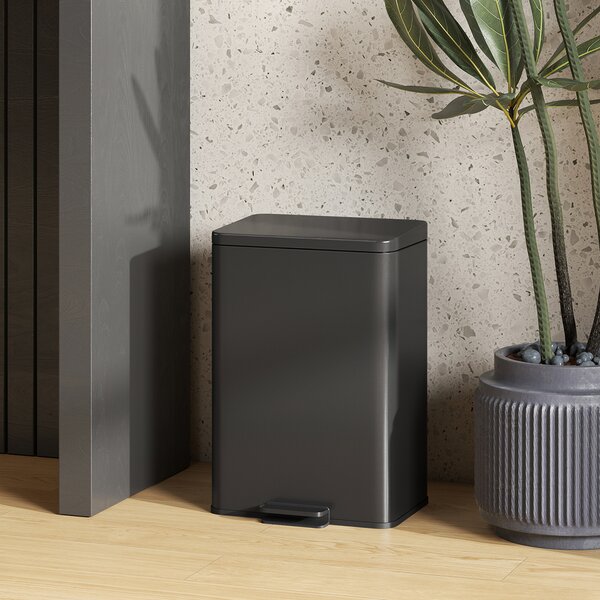 HOMCOM 20L Kitchen Bin with Soft-Close Lid, Stay-Open Function, Stainless Steel Pedal Bin with Removable Inner Bucket, Matte Black Aosom UK