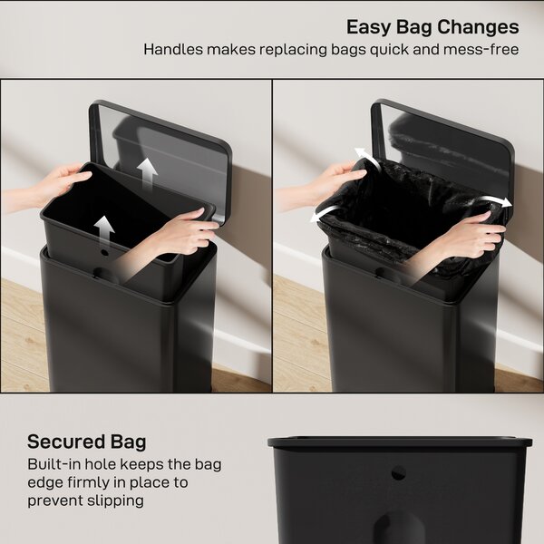 HOMCOM 20L Kitchen Bin with Soft-Close Lid, Stay-Open Function, Stainless Steel Pedal Bin with Removable Inner Bucket, Matte Black Aosom UK