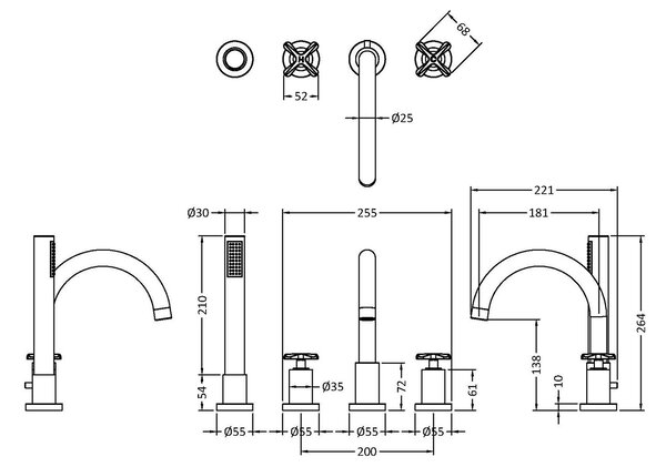 Aztec 4 Tap Hole Bath Mixer Tap