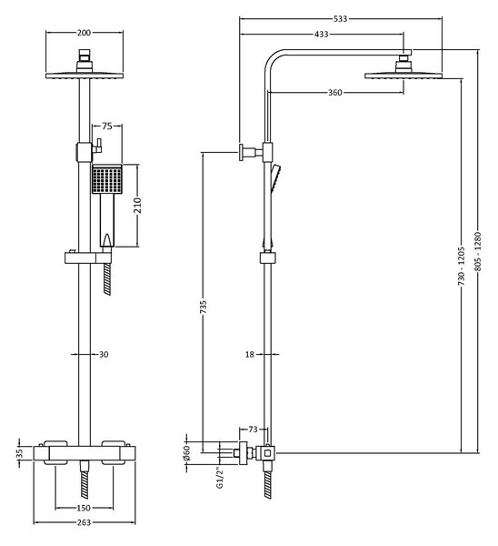 Square Thermostatic Bar Shower with Kit