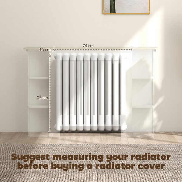 HOMCOM Radiator Cover with Open Storage Shelves, Vertical Slatted Cabinet Shelf Heater Cover for Living Room, Hallway, Medium, White (H: 83 / W: 124 / D: 19 cm)