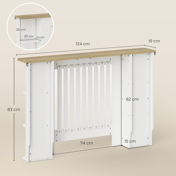 HOMCOM Radiator Cover with Open Storage Shelves, Vertical Slatted Cabinet Shelf Heater Cover for Living Room, Hallway, Medium, White (H: 83 / W: 124 / D: 19 cm)