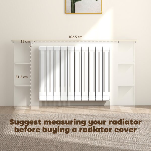 HOMCOM Radiator Cover with Open Storage Shelves, Vertical Slatted Cabinet Shelf Heater Cover for Living Room, Hallway, Large, White (H: 83 / W: 152 / D: 19 cm)