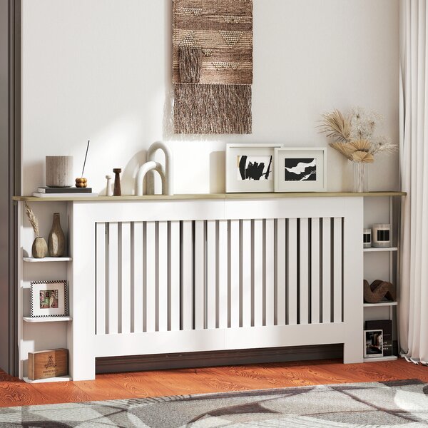 HOMCOM Radiator Cover with Open Storage Shelves, Vertical Slatted Cabinet Shelf Heater Cover for Living Room, Hallway, Extra Large, White (H: 83 / W: 191 / D: 19 cm)