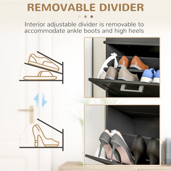 HOMCOM Two-Drawer Minimalistic 10-Shoe Cabinet - Black