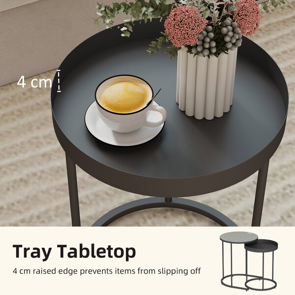 HOMCOM Round Nesting Side Table Set of 2 - Grey