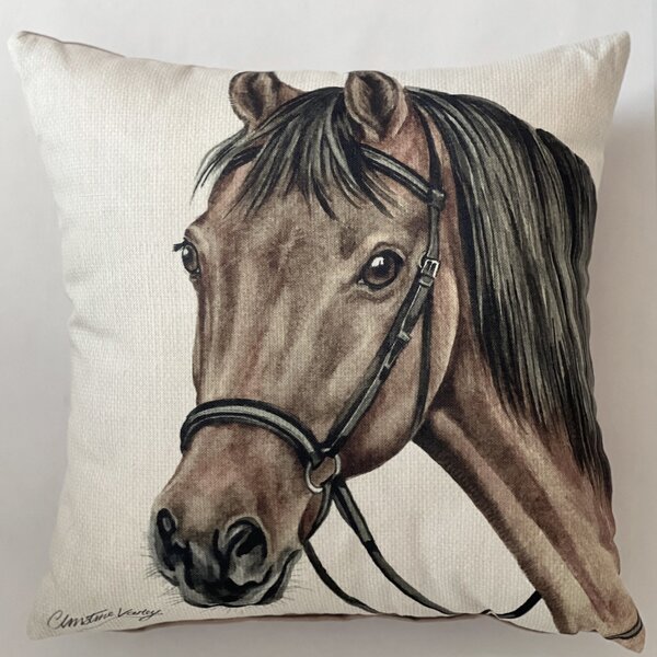 Christine Varley Pale Brown Bay Horse Square Cushion