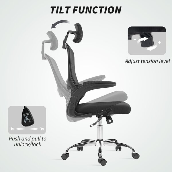 HOMCOM Mesh Back Office Chair, with Lumbar Support - Black