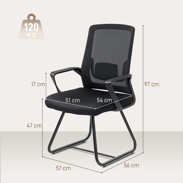 HOMCOM Desk Chair No Wheels, Office Chair with Mesh Back, Lumbar Support, Metal Base for Waiting Room, Conference Room, Black