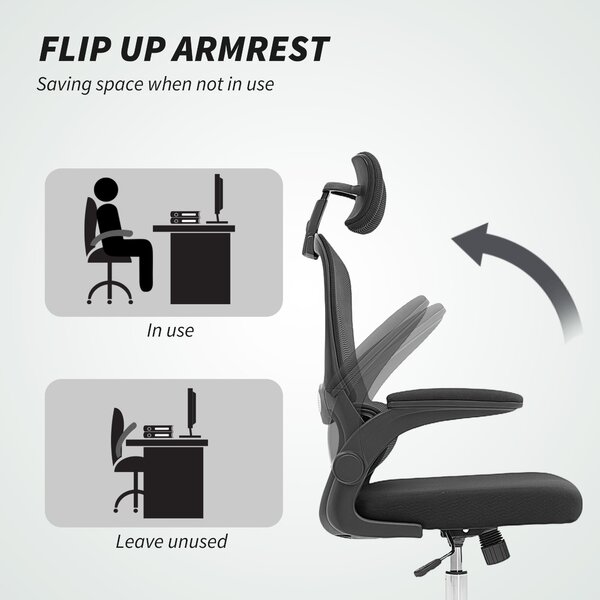 HOMCOM Mesh Back Office Chair, with Lumbar Support - Black