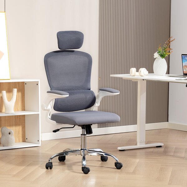 HOMCOM Mesh Back Office Chair, with Lumbar Support - Charcoal Grey