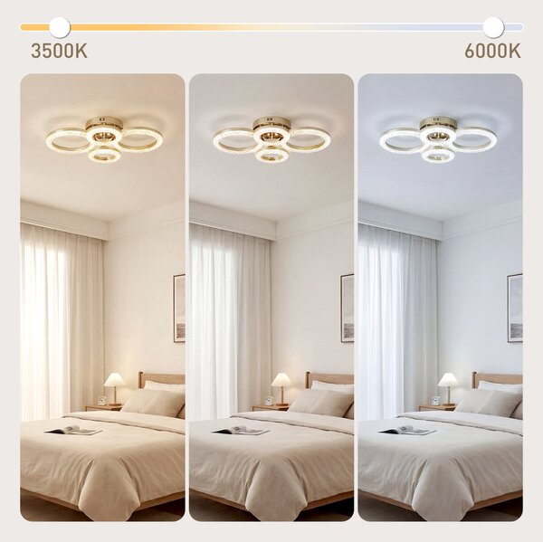 HOMCOM LED Ceiling Light, Modern 4 Rings Ceiling Lamp with Wall Switch Control, 40W 4350lm Flush Mount Ceiling Light with 3500K/4500K/6000K Colour Temperatures for Living Room, Bedroom, Gold Tone
